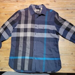 Burberry Blue and Gray Plaid Button Down Shirt